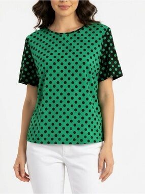 TopShop Top Green Polka Dot Short Sleeve 6 Preppy Classic